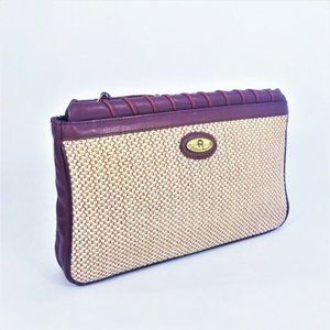 Etienne Aigner Woven Vintage Clutch Bag Wine & Tan